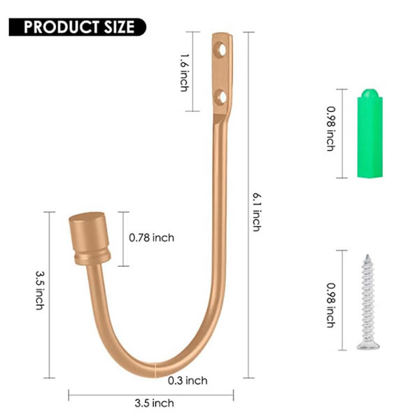 Rose gold 6.1" Inch U Shaped Hook Wall Mounted Curtain Tieback