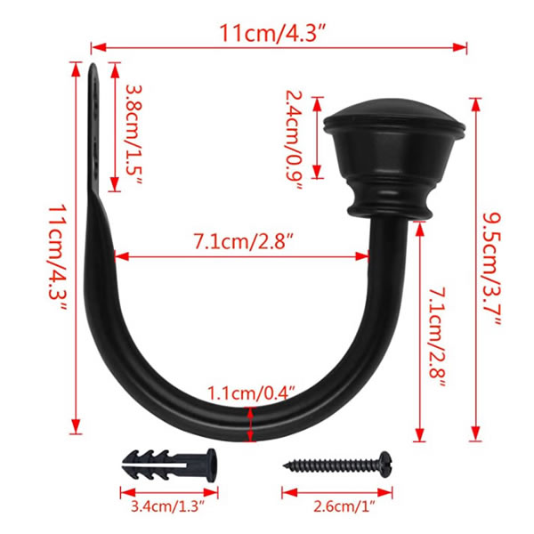 4.5" Inch Black Metal Decorative Curtain Holdbacks With Screws