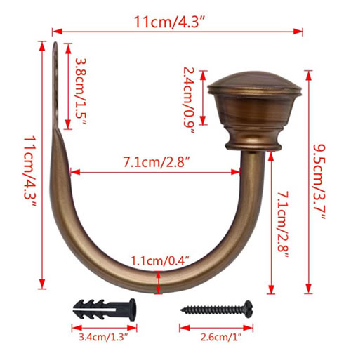 4.5" Inch Brown Metal Decorative Curtain Holdbacks With Screws