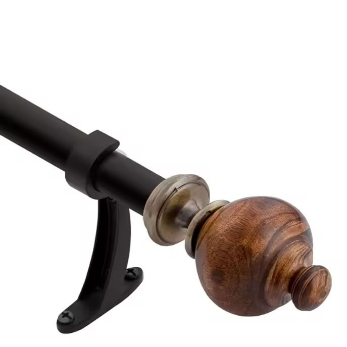 Drapery Hardware Curtain Rod Wholesale Brown Curtain Rod Wooden for Windows with Wooden Finials and Brackets Set